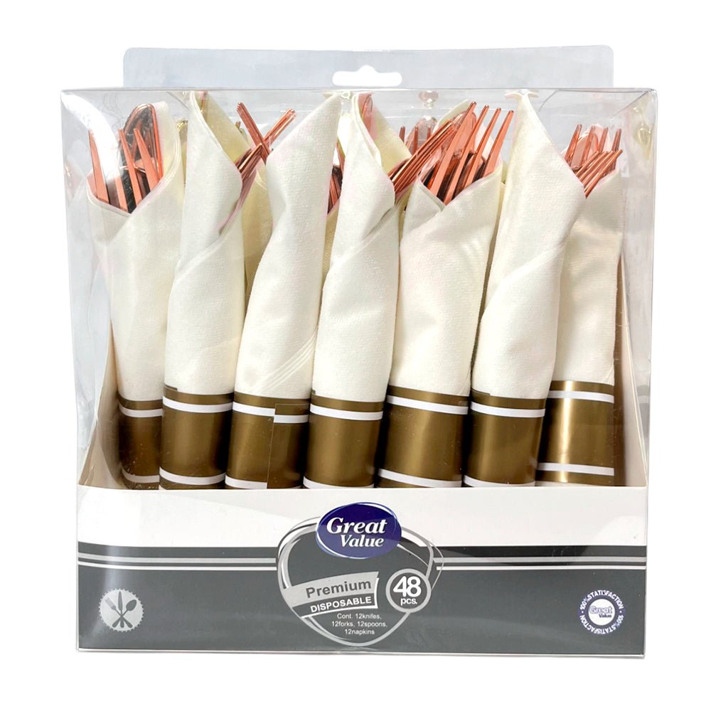 Cubiertos plásticos Home Elegance S13748 de 48 piezas color cobre.