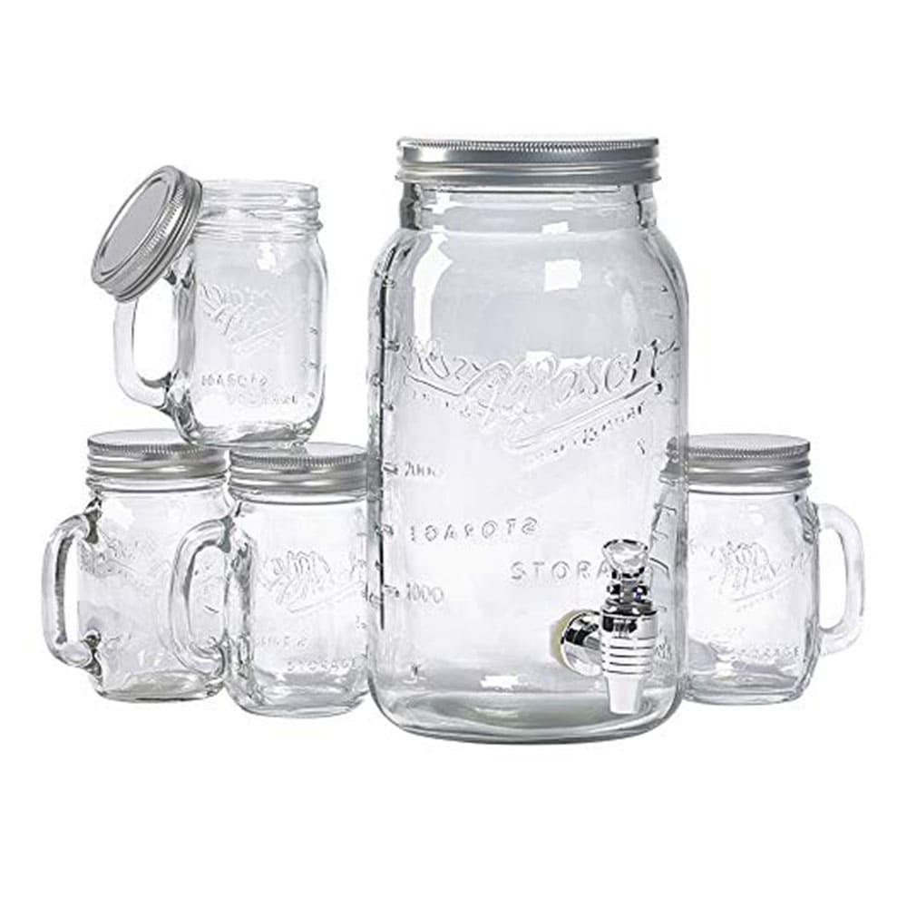 Dispensador de Bebidas Mason Craft Con Vaso de Vidrio 5 Piezas