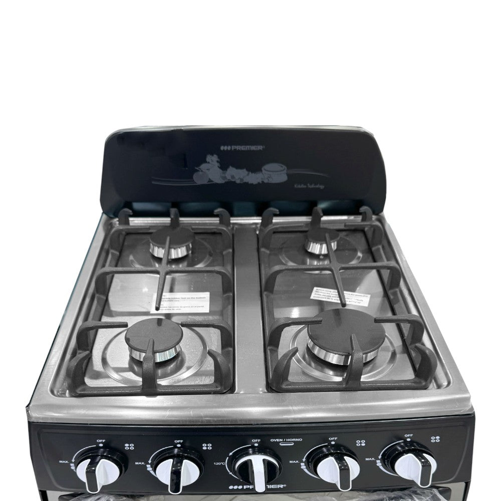 Estufa A Gas 20" Premier / 4 Quemadores / Con Horno / Negro