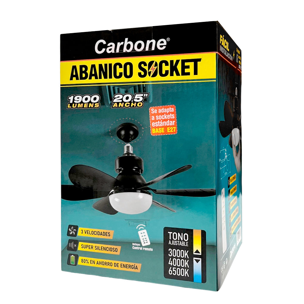 Abanico de Techo 20" Carbone Con Luz LED - 6 Aspas / Negro