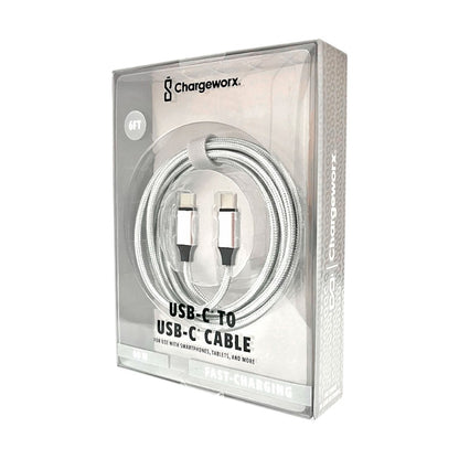 Cable Cargador Chargeworx de Nylon / USB-C A USB-C / 6Ft / 20W / Plateado