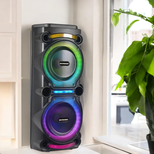 Bocina Portátil Premier 2x12” / Recargable / 60,000W PMPO / Bluetooth / Micrófono