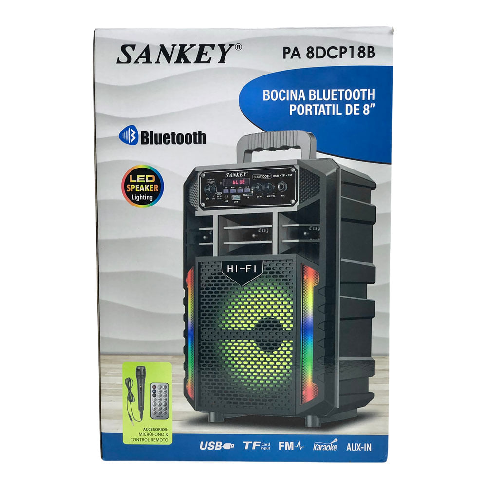 Bocina Sankey Portátil 8" con Luces LED