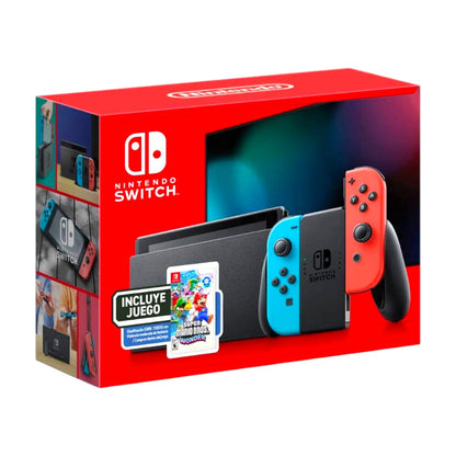 Nintendo Switch 1 / V2 Neon + Super Mario Bros Wonder – Bundle