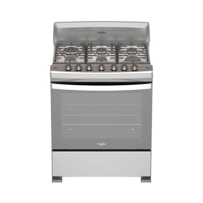 Estufa Whirlpool 30 pulg de piso, gas de 6 quemadores, parrillas de hierro fundido, encendido electrónico y horno con luz interior. En Titán Panamá.