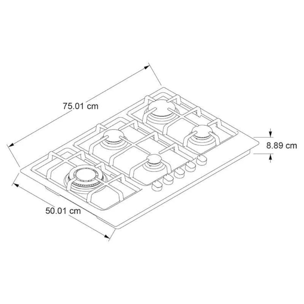 Estufa empotrable Whirlpool 30 pulg WP3040S a gas, 5 quemadores, encendido electrónico, parrillas de hierro fundido y superficie en acero inoxidable. En Titán Panamá.