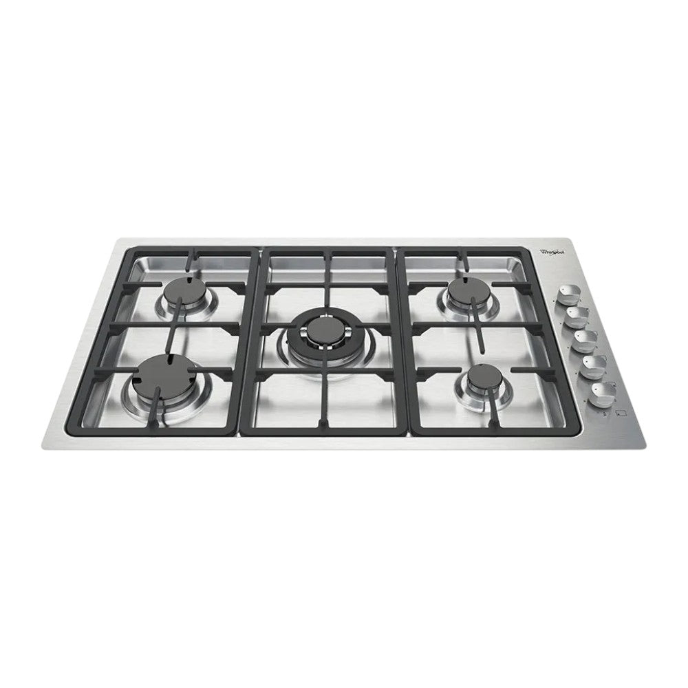Estufa empotrable Whirlpool 36 pulg a gas, 5 quemadores, encendido eléctrico, acero inoxidable, diseño moderno. En Titán Panamá.