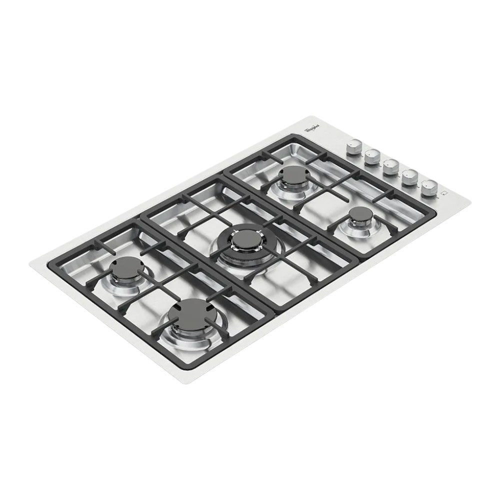Estufa empotrable Whirlpool 36 pulg a gas, 5 quemadores, encendido eléctrico, acero inoxidable, diseño moderno. En Titán Panamá.