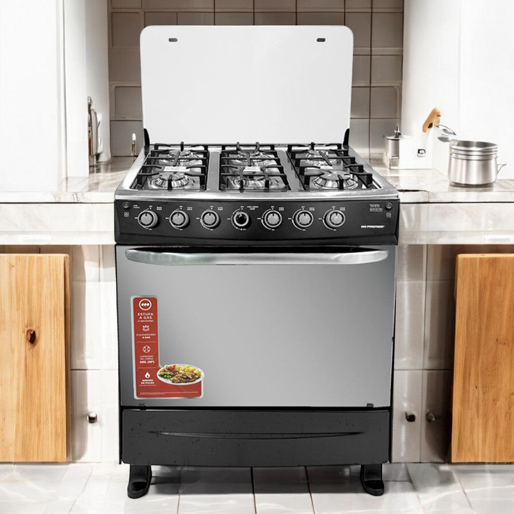 Estufa A Gas Premier 30" / 6 Quemadores / Negra