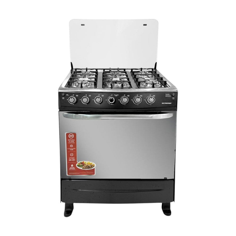 Estufa A Gas Premier 30" / 6 Quemadores / Negra