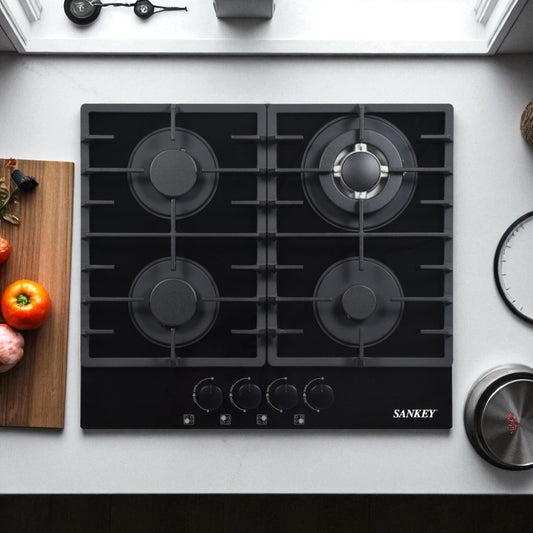 Estufa Empotrable Sankey 24” / 4 Quemadores / Vidrio Templado Negro