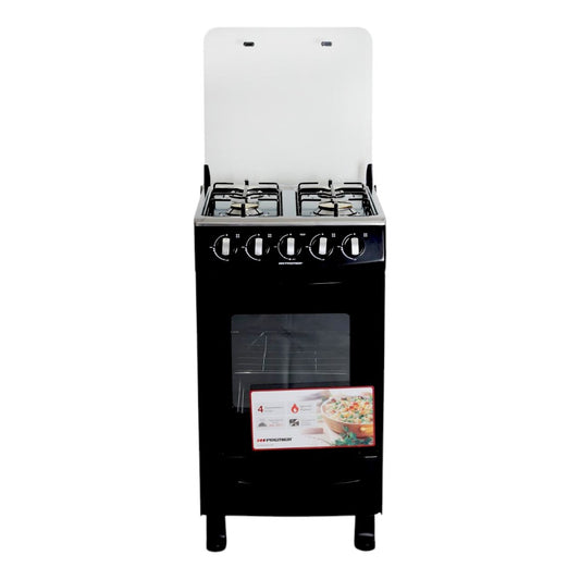 Estufa a Gas Premier de 4 Quemadores / Negra / Tapa de Vidrio