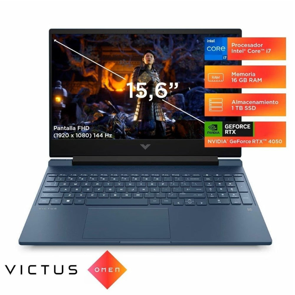 Laptop HP Victus 15-fa1097la | Intel® Core™ i7 | 16GB RAM | RTX 4050 | SSD 1TB | 15.6” FHD | Azul intenso