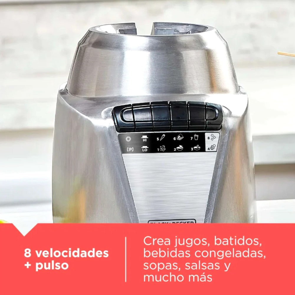 Licuadora Black&Decker 8 Velocidades / Jarra de Vidrio / Acero Inoxidable