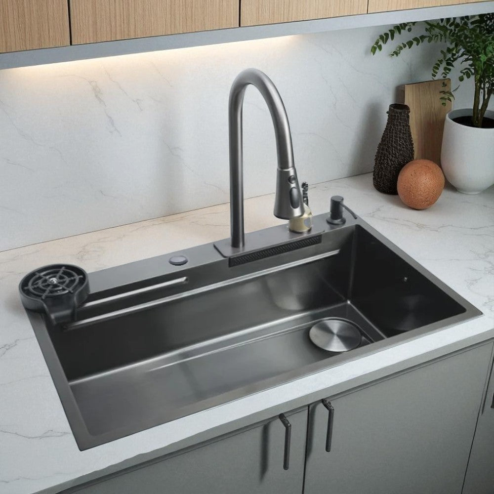 Fregador de Cocina Sencillo Carbone Con Accesorios / 75 cm x 46 cm x 22 cm