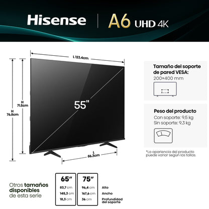 Televisor Hisense de 55" | Smart TV | UHD 4K | 55A6NV