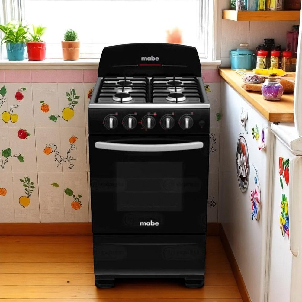 Estufa a Gas Mabe de 20" / 4 Quemadores / Acero Inoxidable-Negro