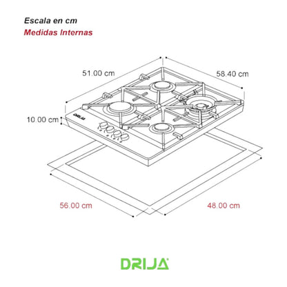 Estufa a Gas Drija 4 Quemadores / Vitro / Toscana 60