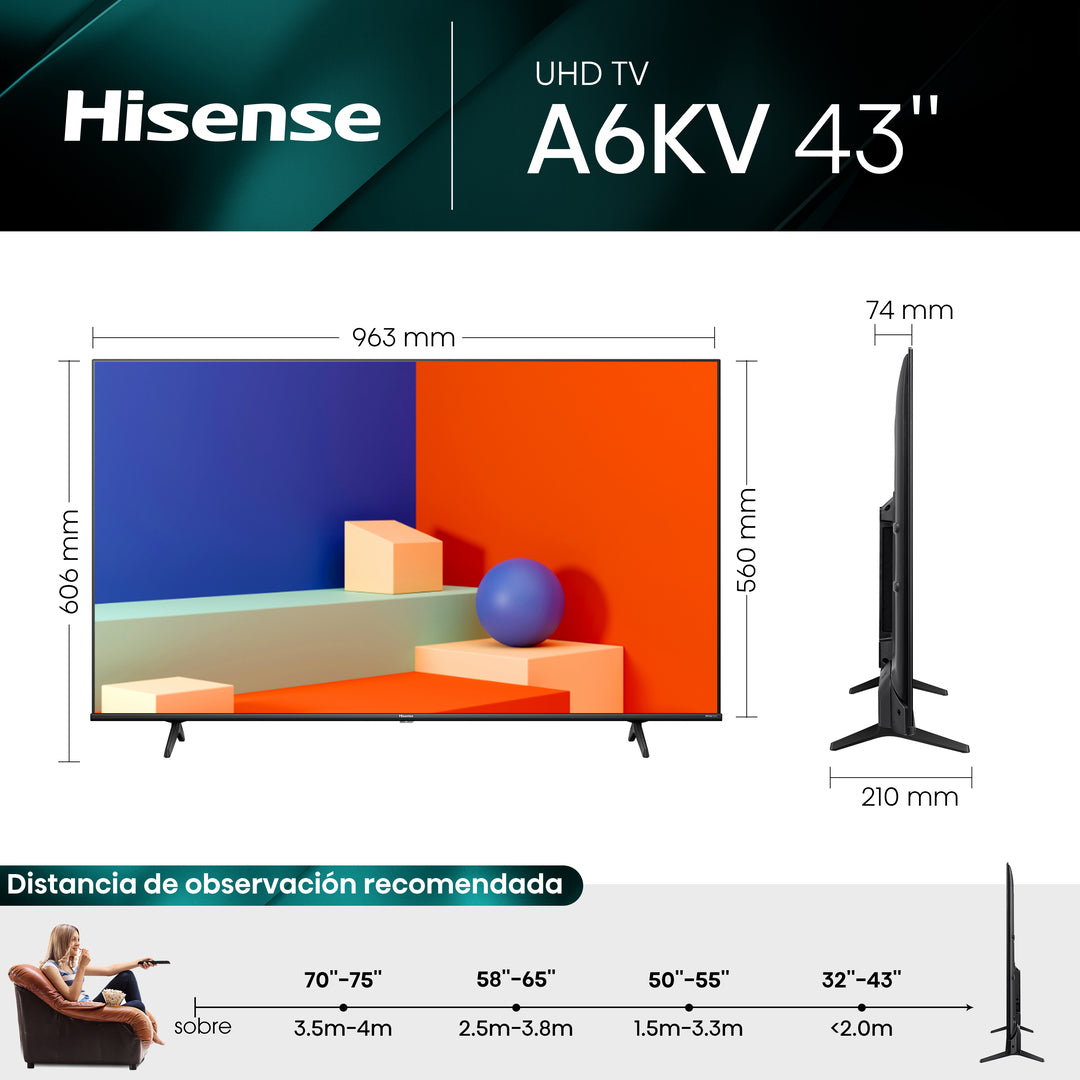 Televisor Hisense 43A61KV de 43 pulg UHD 4K con Dolby Vision, Atmos, VIDAA TV, en el Titán Panamá.