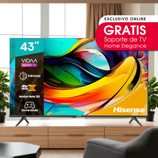 Smart TV Hisense 43A41KV de 43 pulg Full HD con VIDAA, Motion Rate 120, Modo Juego y audio DTS X. Imagen fluida y colores vibrantes en el Titan Panamá.