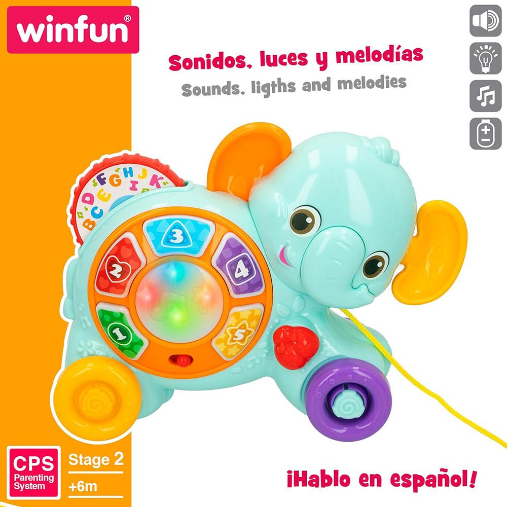 Elefante Pull Along c/Luces y Sonido - Winfun - Titan.com.pa - 4895038553194