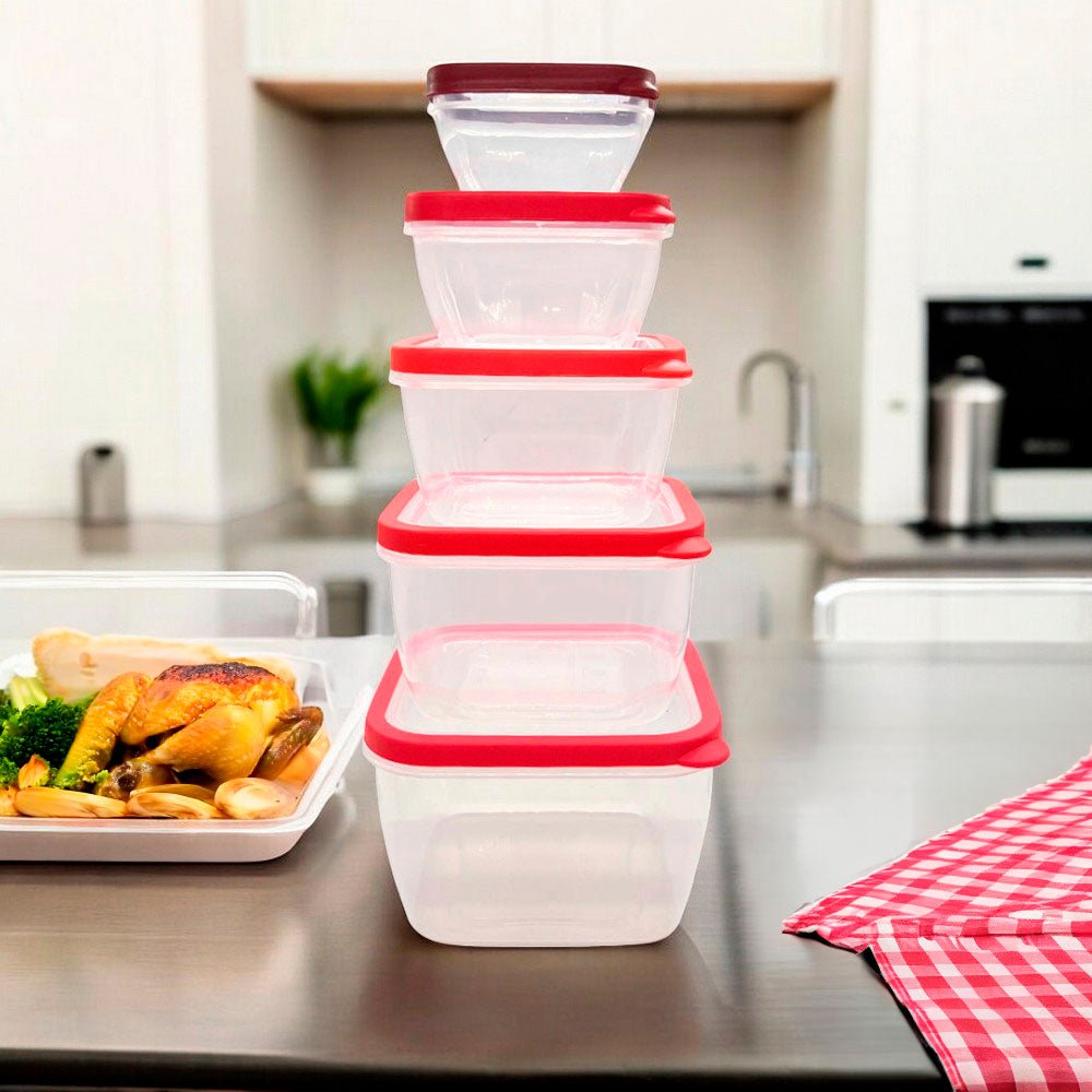 Envase Plástico Cuadrado Set 5 Piezas - Rojo - Diamond Home - Titan.com.pa - 888888108373