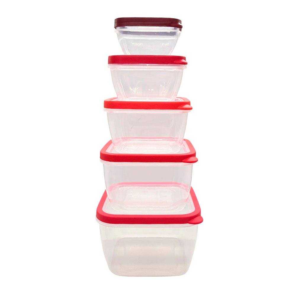Envase Plástico Cuadrado Set 5 Piezas - Rojo - Diamond Home - Titan.com.pa - 888888108373