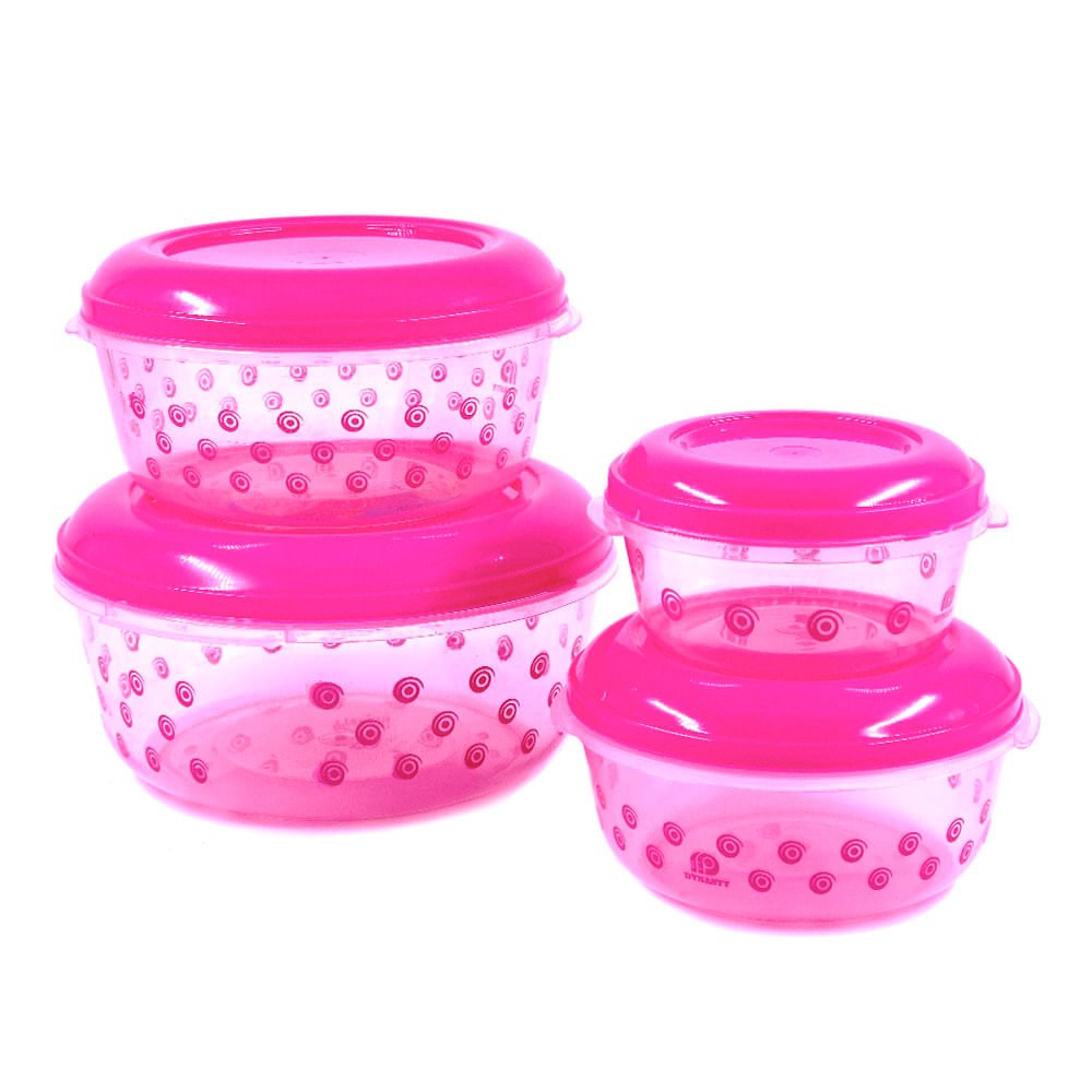 Envases Plástico Con Tapa 4 Piezas Rosado - Surtido