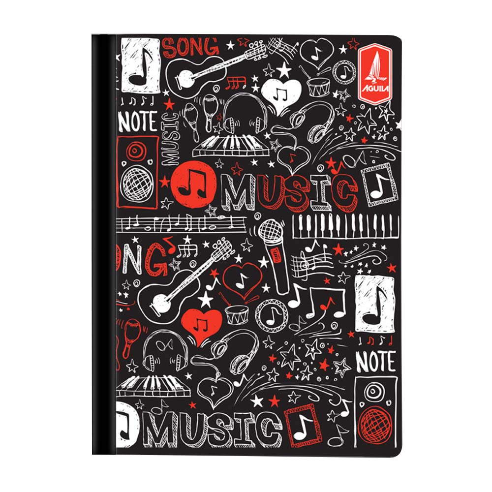 Cuaderno Cosido Mediano Raya Ancha Black & Red de 200 Páginas