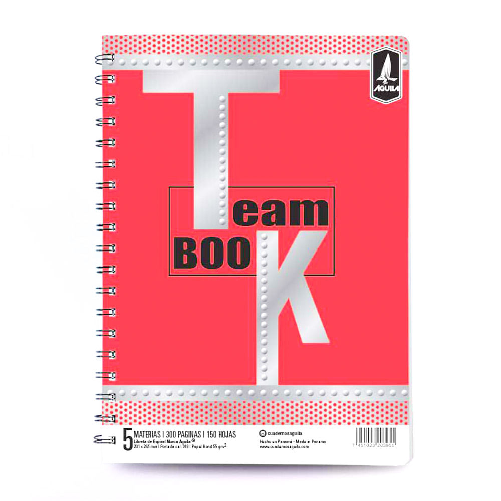 Cuaderno Con Espiral 5 Materias Team Book de 300 Páginas