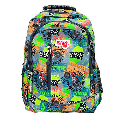 Mochila Escolar 17" Imagen School / Estampado Motociclista / Niño / Surtido