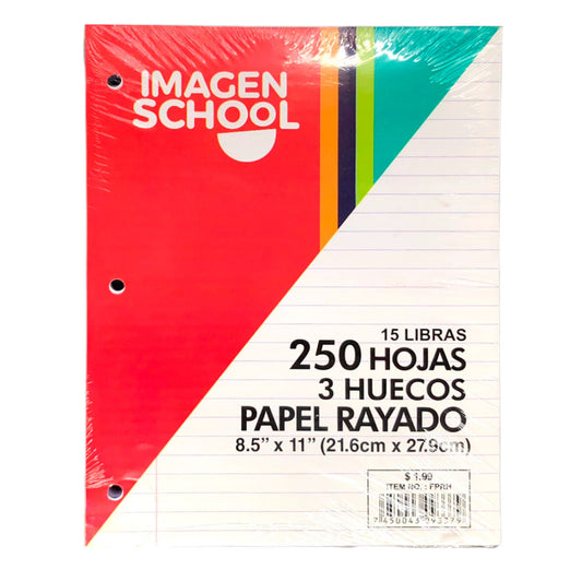 Hojas de Rayas Con Huecos Imagen School de 250 Hojas 8.5" x 11"