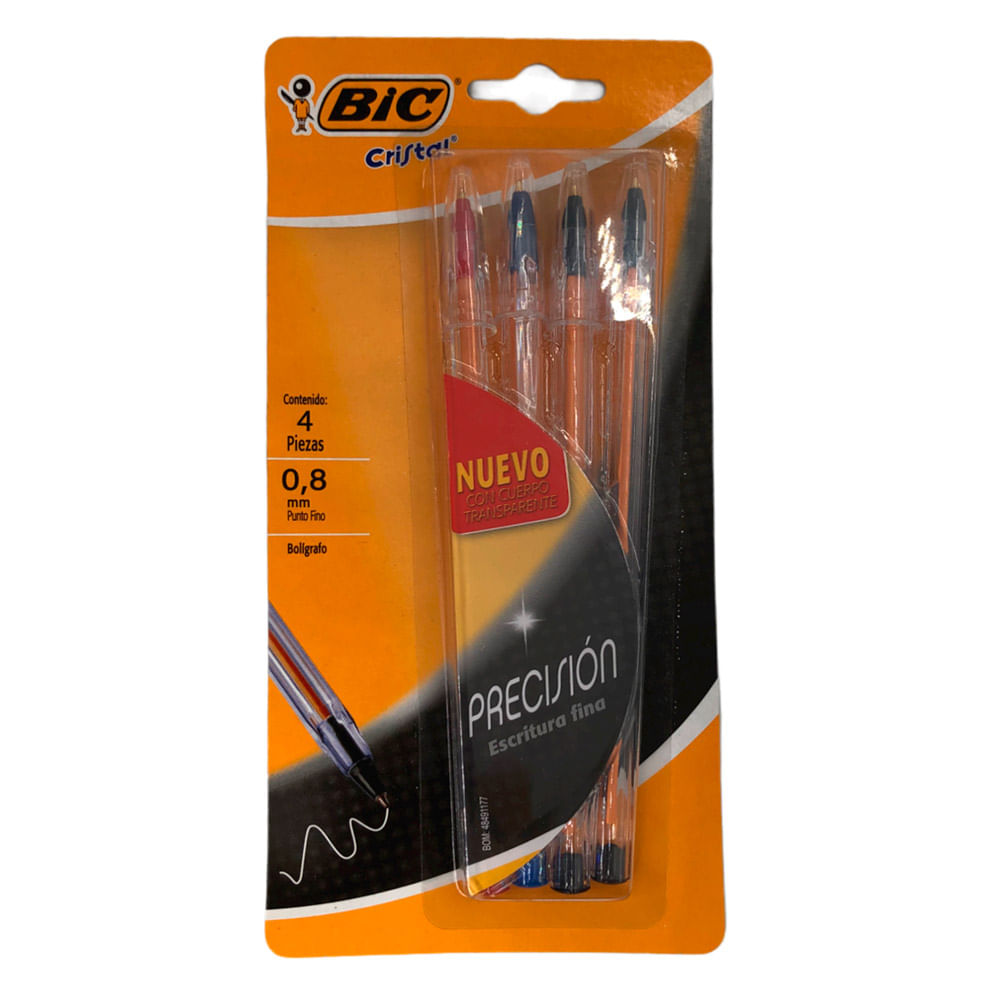 Bolígrafos Bic Precisión 0.8 mm de 4 Piezas - Surtido