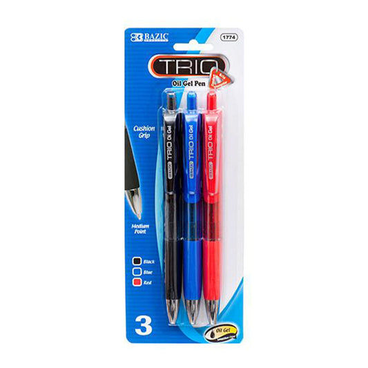 Bolígrafos Bazic Gel Trio Retráctil 3 Piezas - Surtido