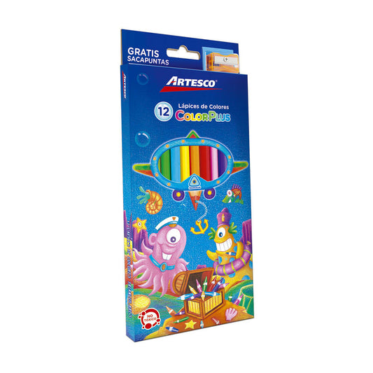 Lápices de Colores Artesco Triangular Con Sacapuntas 12 Colores