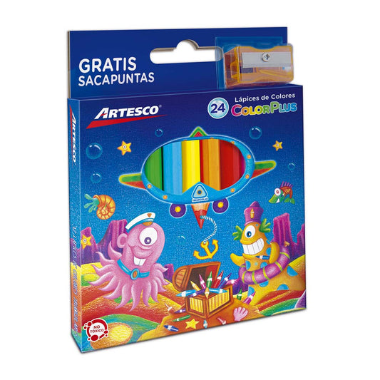 Lápices de Colores Artesco Triangular Con Sacapuntas 24 Colores