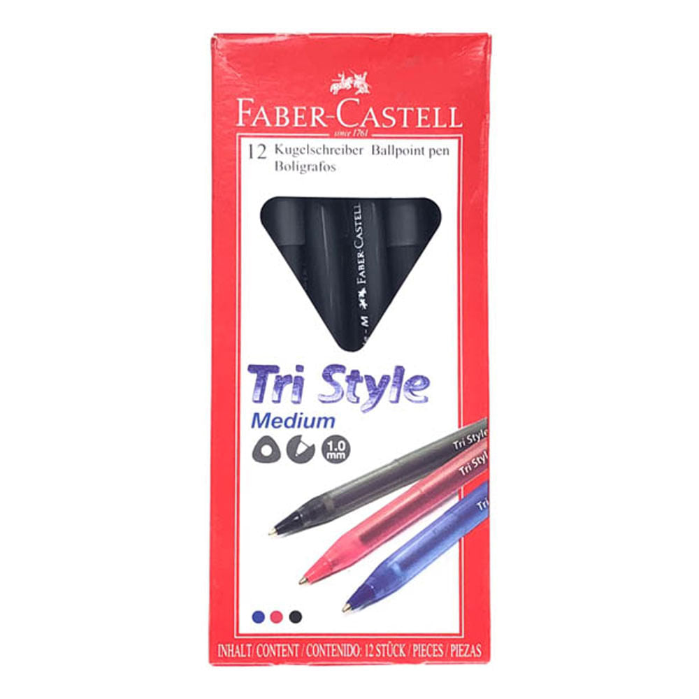 Bolígrafos Faber Castell Tri Style de 1.0 mm Negro de 12 Piezas
