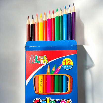 Lápices de Colores Triangular Alfa de Madera / 12 Unidades / Mina 3.0mm