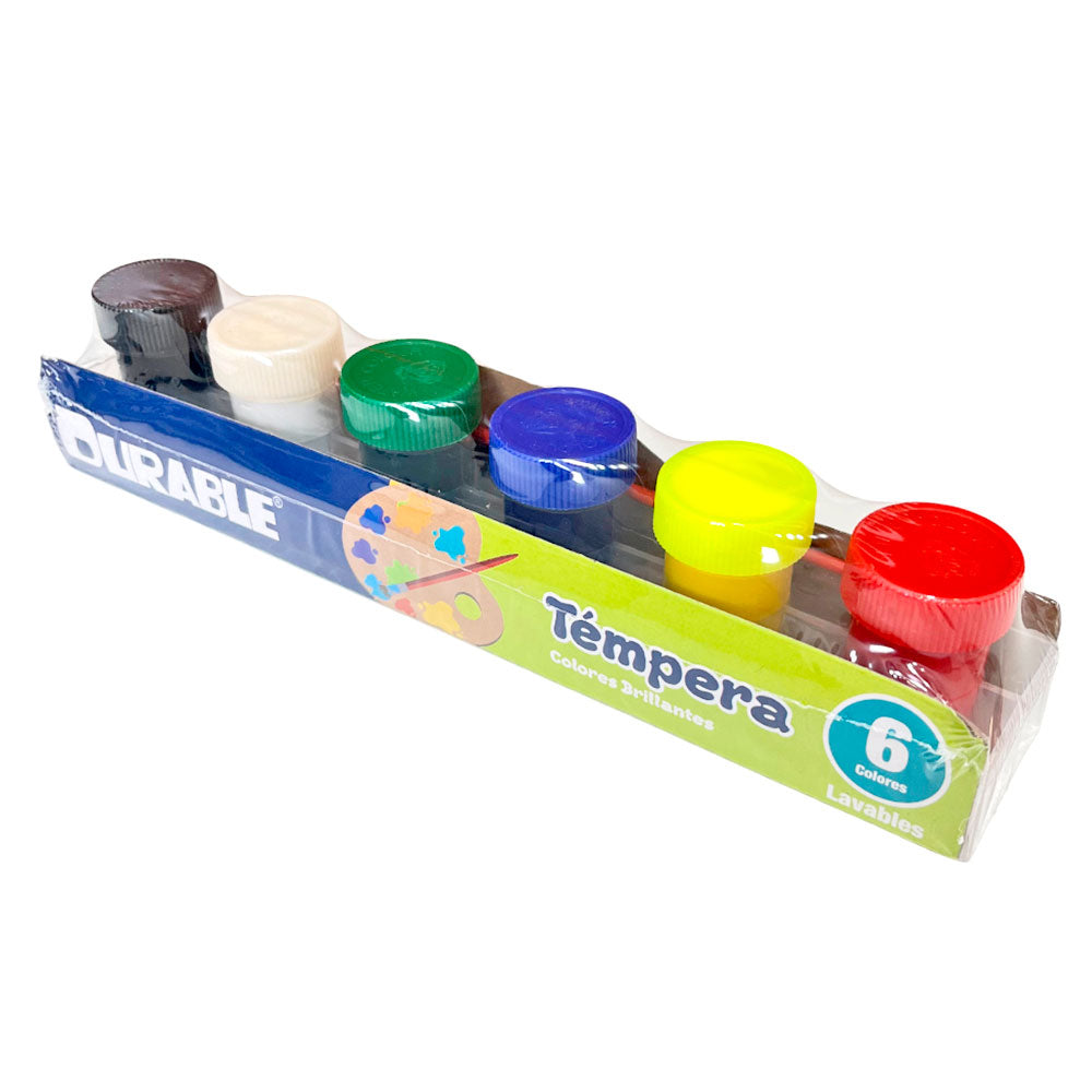 Tempera Durable / 6 Colores Brillantes / Con Pincel