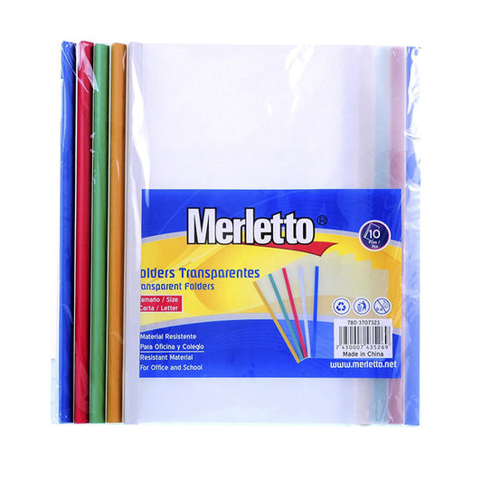 Folder Carta Merletto Plástico Transparente Con Varilla de 10 Colores