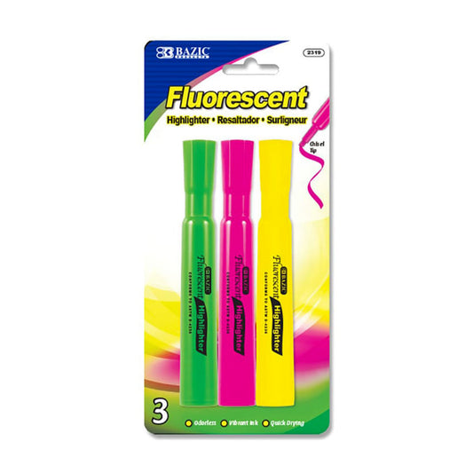 Resaltadores Fluorescente Bazic Desk Style 3 Piezas