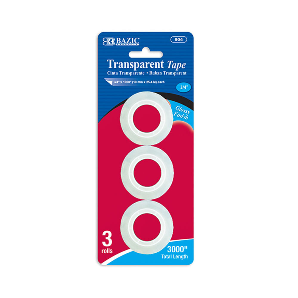 Tape Transparente Bazic 19 mm x 25.4 m 3 Piezas