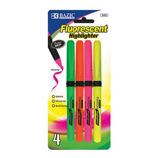 Resaltadores Bazic Fluorescente Estilo Boliografo 4 Colores - Surtido