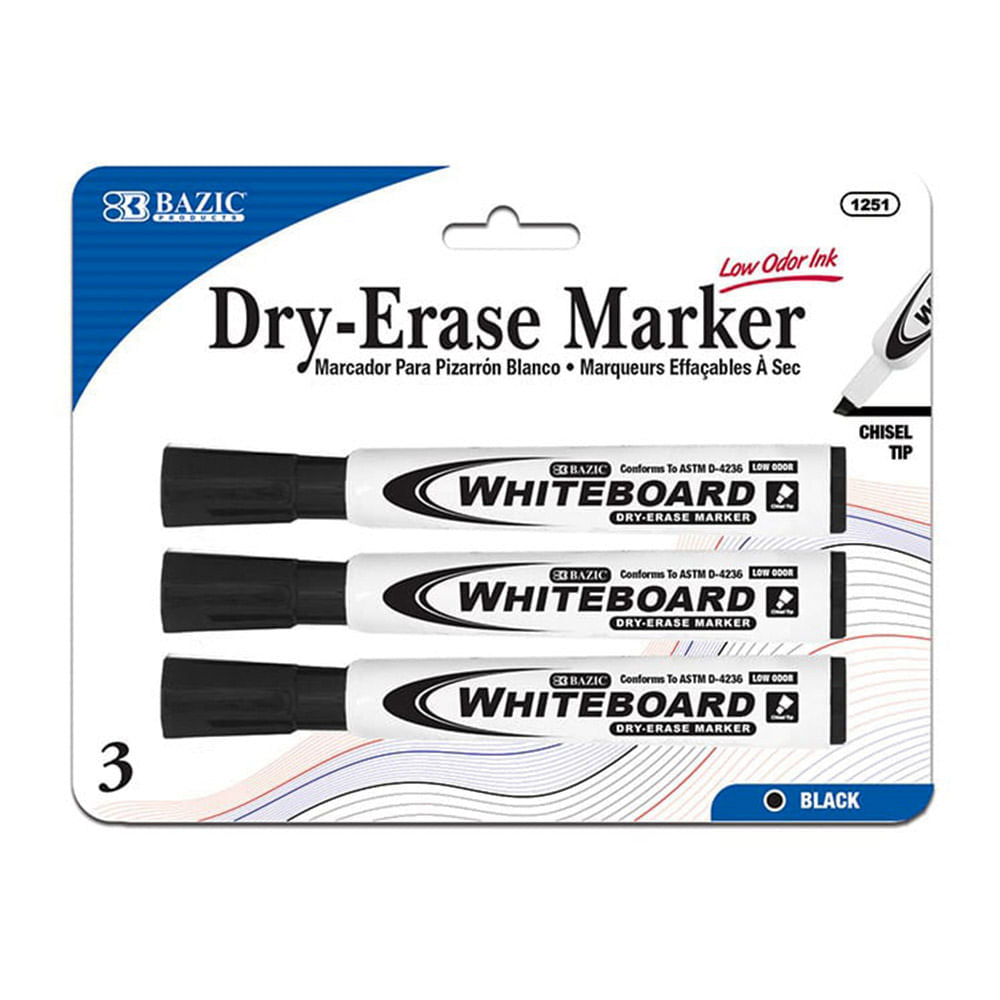 Marcadores Para Tablero Bazic Dry Erase Negro 3 Piezas