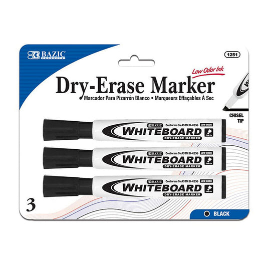 Marcadores Para Tablero Bazic Dry Erase Negro 3 Piezas