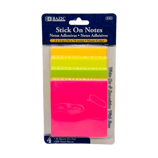 Notas Autoadhesivas Bazic Neón 3" x 3" 40 Hojas