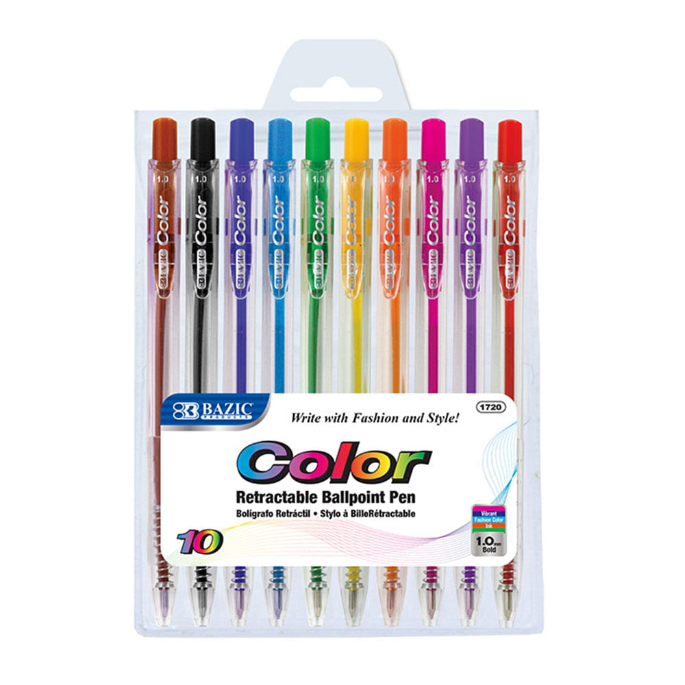 Bolígrafos Bazic Fashion Retráctil de 10 Piezas - Surtido