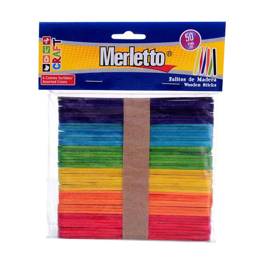 Palitos de Paletas Merletto de Colores 50 Piezas