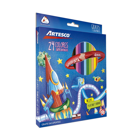 Lápices de Colores Artesco Triangular Con Sacapuntas 24 Colores