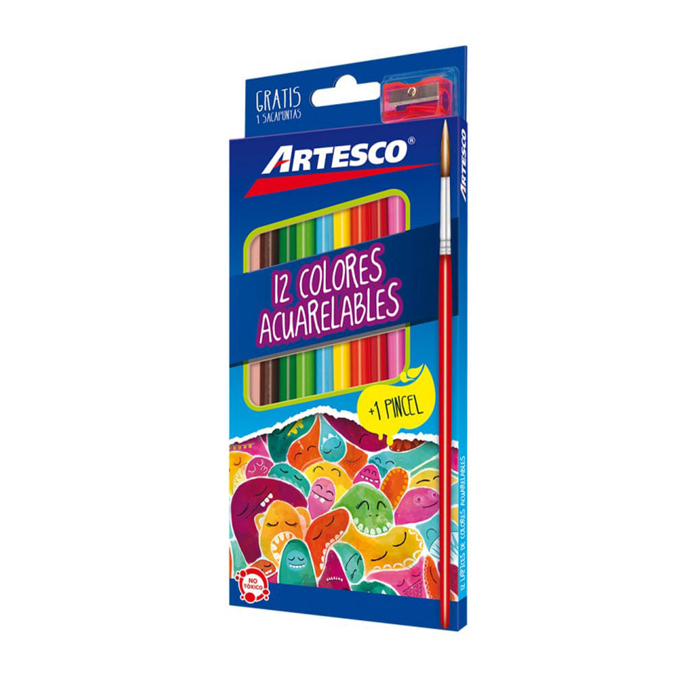 Lápices de Colores Artesco Triangular Con Sacapuntas Acuarelable 12 Colores